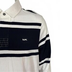 Michael Kors Mens Rugby Shirt Stripe Long Sleeve MK Logo Button Collar Large